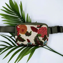 Load image into Gallery viewer, Floral Green Ornate Belt Back Interior Pockets Zipper